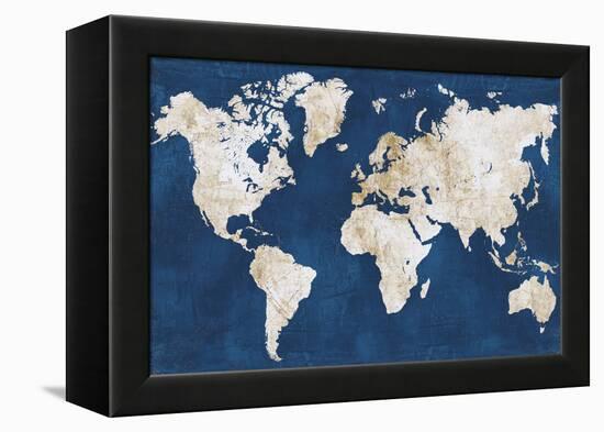 World Map NavyGold-Alicia Vidal-Framed Stretched Canvas