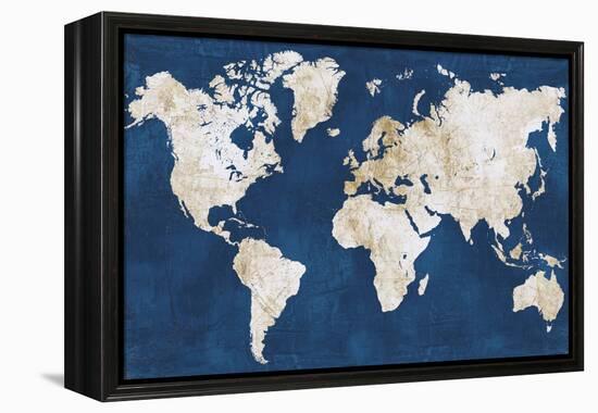 World Map NavyGold-Alicia Vidal-Framed Stretched Canvas