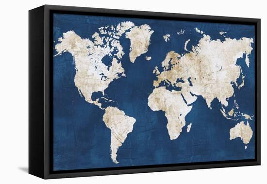 World Map NavyGold-Alicia Vidal-Framed Stretched Canvas