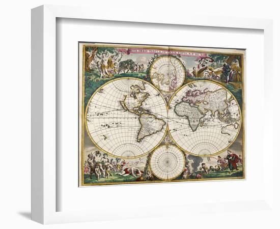 World Map (Nova Orbis Tabula) from 'Nicolass Visscher Atlas Minor' C.1719-Frederick de Wit-Framed Giclee Print