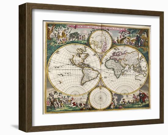 World Map (Nova Orbis Tabula) from 'Nicolass Visscher Atlas Minor' C.1719-Frederick de Wit-Framed Giclee Print