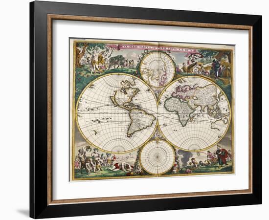 World Map (Nova Orbis Tabula) from 'Nicolass Visscher Atlas Minor' C.1719-Frederick de Wit-Framed Giclee Print