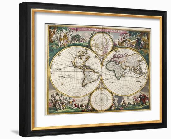 World Map (Nova Orbis Tabula) from 'Nicolass Visscher Atlas Minor' C.1719-Frederick de Wit-Framed Giclee Print