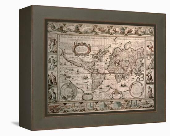 World Map: "Nova Totius Terrarum Orbis Geographica Ac Hydrographica Tabula", 1608-Pieter van den Keere-Framed Premier Image Canvas