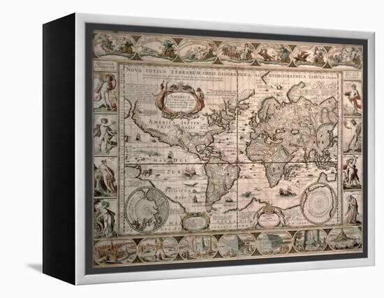 World Map: "Nova Totius Terrarum Orbis Geographica Ac Hydrographica Tabula", 1608-Pieter van den Keere-Framed Premier Image Canvas