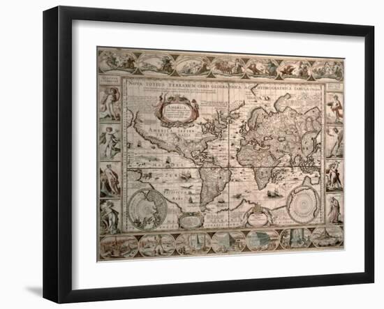 World Map: "Nova Totius Terrarum Orbis Geographica Ac Hydrographica Tabula", 1608-Pieter van den Keere-Framed Giclee Print