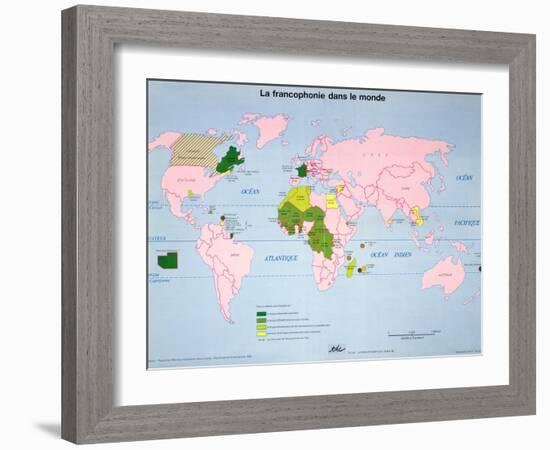 World Map of French-Speaking Countries, 1985-null-Framed Giclee Print