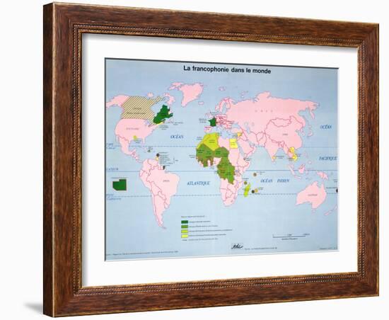 World Map of French-Speaking Countries, 1985-null-Framed Giclee Print