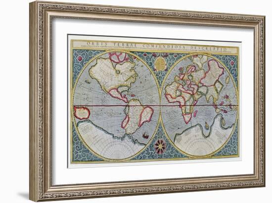 World Map of Mercator (1587) - after “Gerardi Mercatoris Atlas Sive Cosmographicae Meditationes De-Unknown Artist-Framed Giclee Print