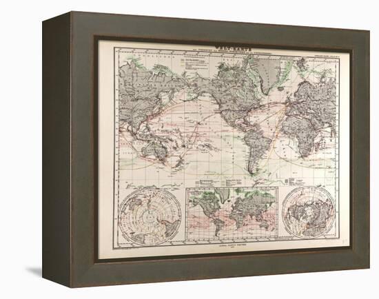 World Map of Ocean Currents and Express Routes, 1872-null-Framed Premier Image Canvas