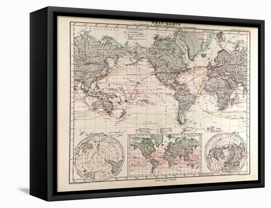 World Map of Ocean Currents and Express Routes, 1872-null-Framed Premier Image Canvas