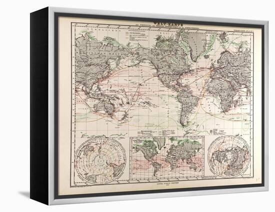 World Map of Ocean Currents and Express Routes, 1872-null-Framed Premier Image Canvas