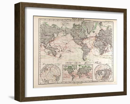 World Map of Ocean Currents and Express Routes, 1872-null-Framed Giclee Print