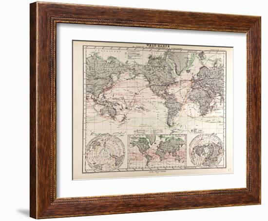 World Map of Ocean Currents and Express Routes, 1872-null-Framed Giclee Print