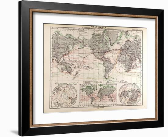 World Map of Ocean Currents and Express Routes, 1872-null-Framed Giclee Print