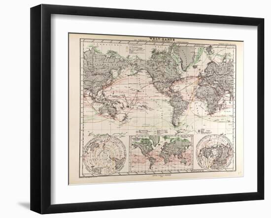 World Map of Ocean Currents and Express Routes, 1872-null-Framed Giclee Print