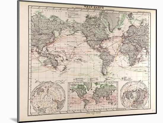 World Map of Ocean Currents and Express Routes, 1872-null-Mounted Giclee Print