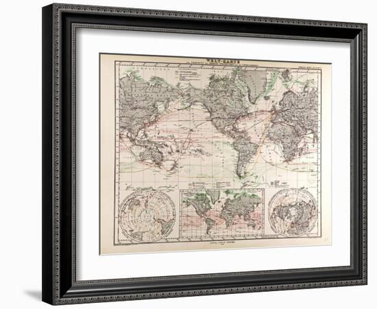 World Map of Ocean Currents and Express Routes, 1872-null-Framed Giclee Print