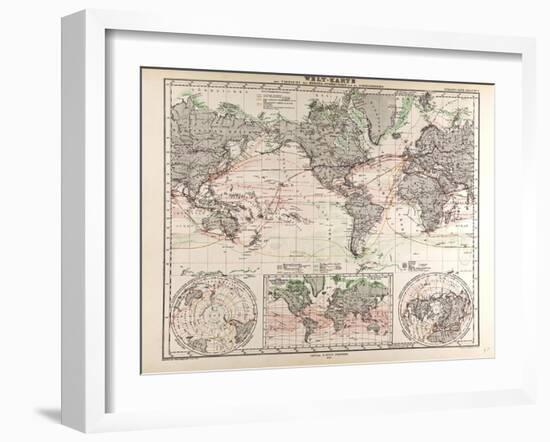 World Map of Ocean Currents and Express Routes, 1872-null-Framed Premium Giclee Print