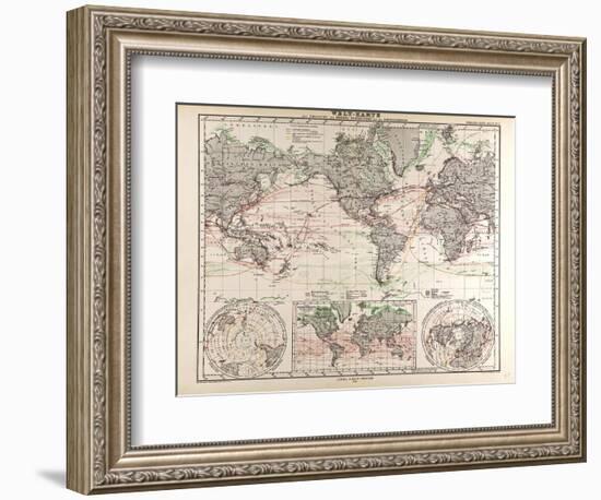 World Map of Ocean Currents and Express Routes, 1872-null-Framed Giclee Print