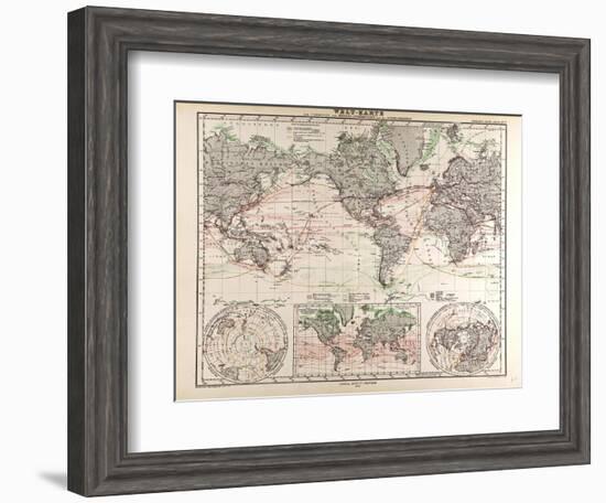 World Map of Ocean Currents and Express Routes, 1872-null-Framed Giclee Print