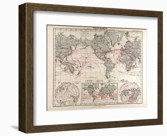 World Map of Ocean Currents and Express Routes, 1872-null-Framed Giclee Print