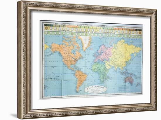 World Map of the Different Time Zones, Published by Blondel La Rougery in Paris c.1920-null-Framed Giclee Print