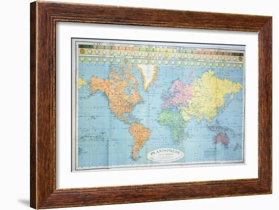 World Map of the Different Time Zones, Published by Blondel La Rougery in Paris c.1920--Framed Giclee Print