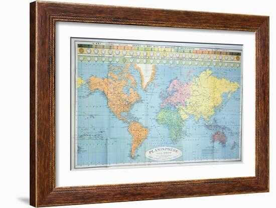 World Map of the Different Time Zones, Published by Blondel La Rougery in Paris c.1920-null-Framed Giclee Print