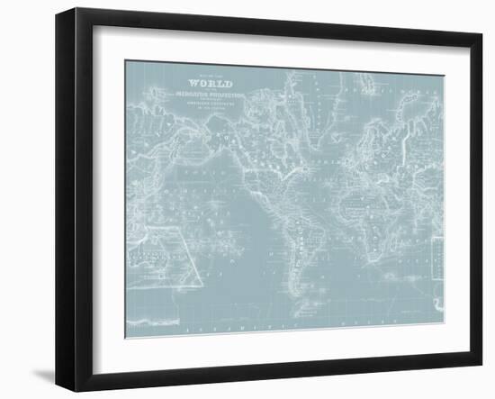 World Map on Aqua-Mitchell-Framed Art Print