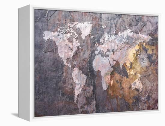 World Map on Stone Background-Michael Tompsett-Framed Stretched Canvas