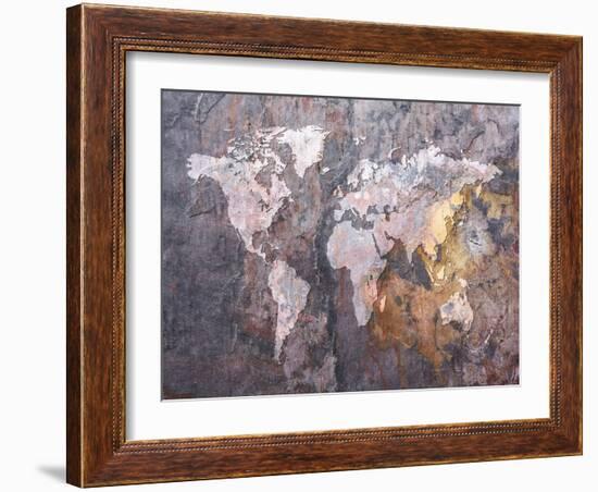 World Map on Stone Background-Michael Tompsett-Framed Art Print