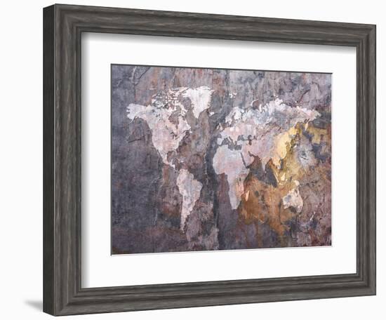 World Map on Stone Background-Michael Tompsett-Framed Art Print