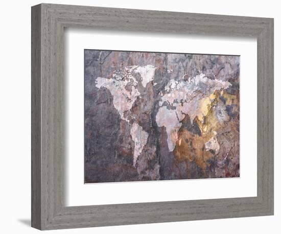 World Map on Stone Background-Michael Tompsett-Framed Art Print