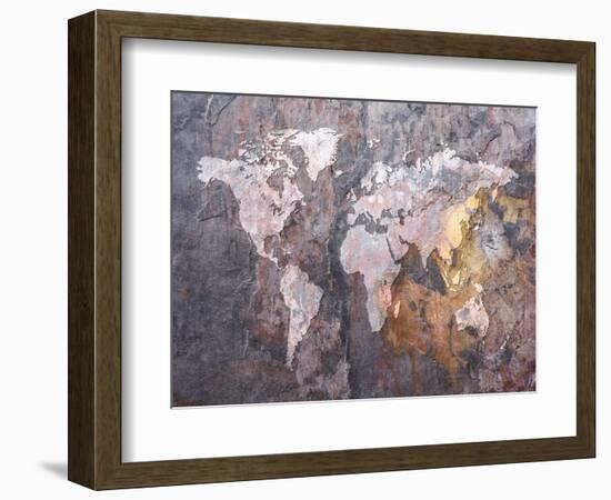 World Map on Stone Background-Michael Tompsett-Framed Art Print