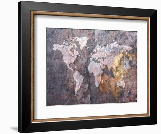 World Map on Stone Background-Michael Tompsett-Framed Art Print