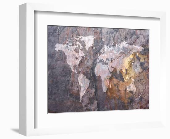 World Map on Stone Background-Michael Tompsett-Framed Art Print