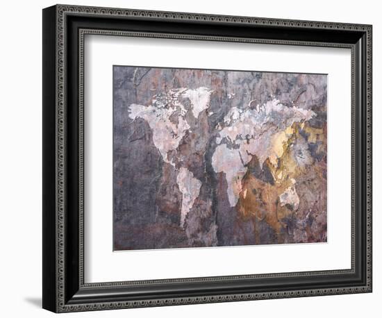 World Map on Stone Background-Michael Tompsett-Framed Art Print