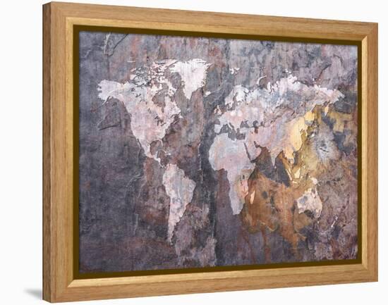 World Map on Stone Background-Michael Tompsett-Framed Stretched Canvas