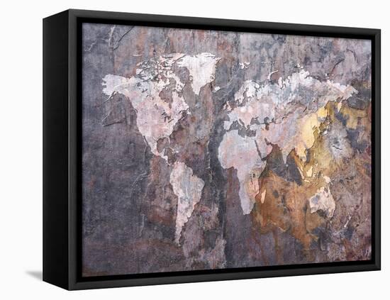 World Map on Stone Background-Michael Tompsett-Framed Stretched Canvas