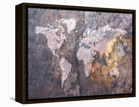 World Map on Stone Background-Michael Tompsett-Framed Stretched Canvas