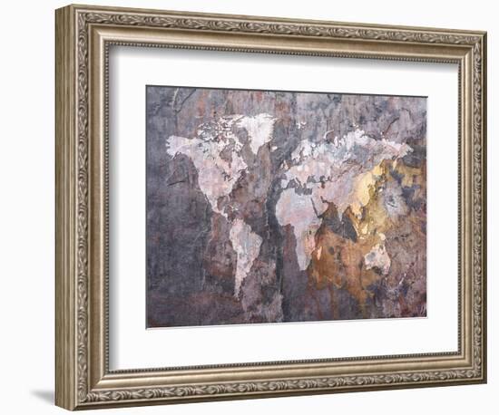 World Map on Stone Background-Michael Tompsett-Framed Art Print