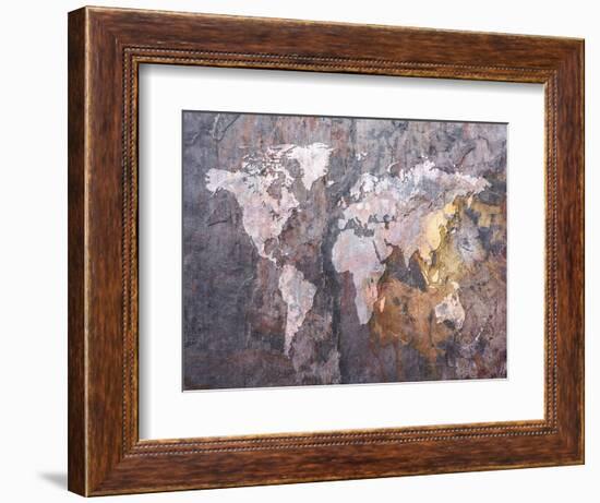 World Map on Stone Background-Michael Tompsett-Framed Art Print