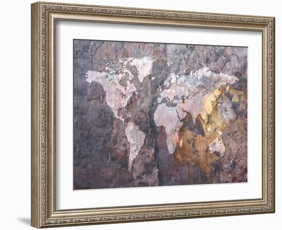 World Map on Stone Background-Michael Tompsett-Framed Art Print