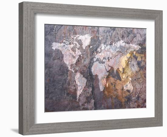 World Map on Stone Background-Michael Tompsett-Framed Art Print