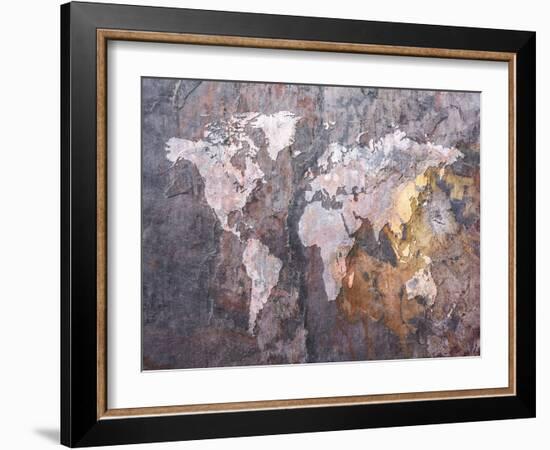 World Map on Stone Background-Michael Tompsett-Framed Art Print