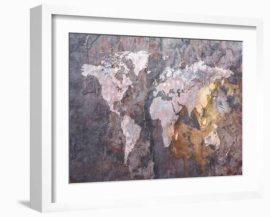 World Map on Stone Background-Michael Tompsett-Framed Art Print