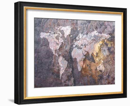 World Map on Stone Background-Michael Tompsett-Framed Art Print