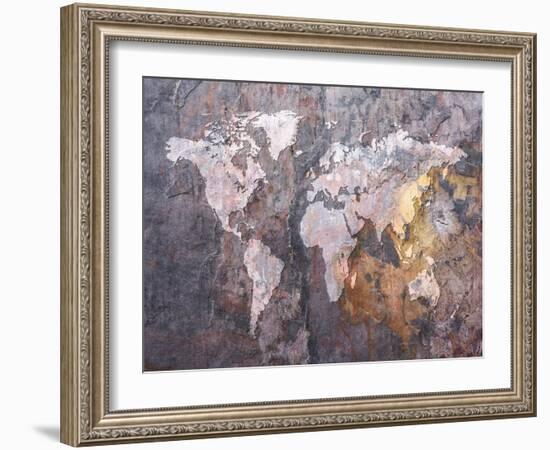 World Map on Stone Background-Tompsett Michael-Framed Art Print