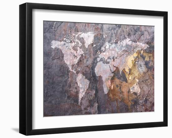 World Map on Stone Background-Tompsett Michael-Framed Art Print